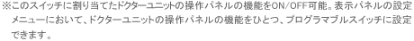 ※このスイッチに割り当てたドクターユニットの操作パネルの機能をON/OFF可能。表示パネルの設定メニューにおいて、ドクターユニットの操作パネルの機能をひとつ、プログラマブルスイッチに設定できます。